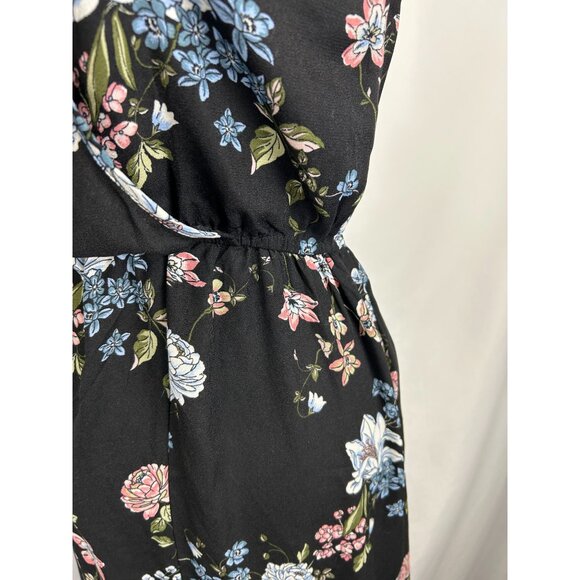 BO.G Collective Floral Wrap Maxi Dress Black/Blue Small With Flutter Sleeves NWT - Picture 8 of 16